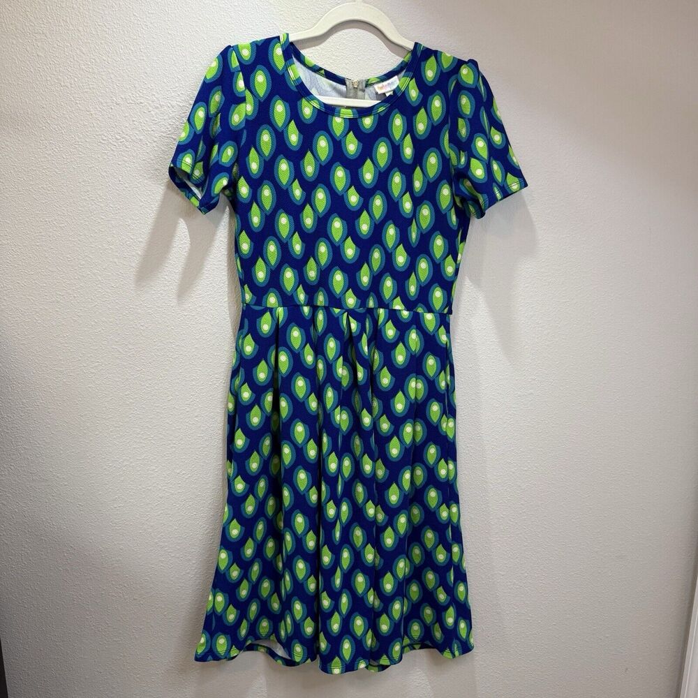 Lularoe Peacock Amelia Dress‎ Festival Maximalist 70s Heavy Feather Middie Large